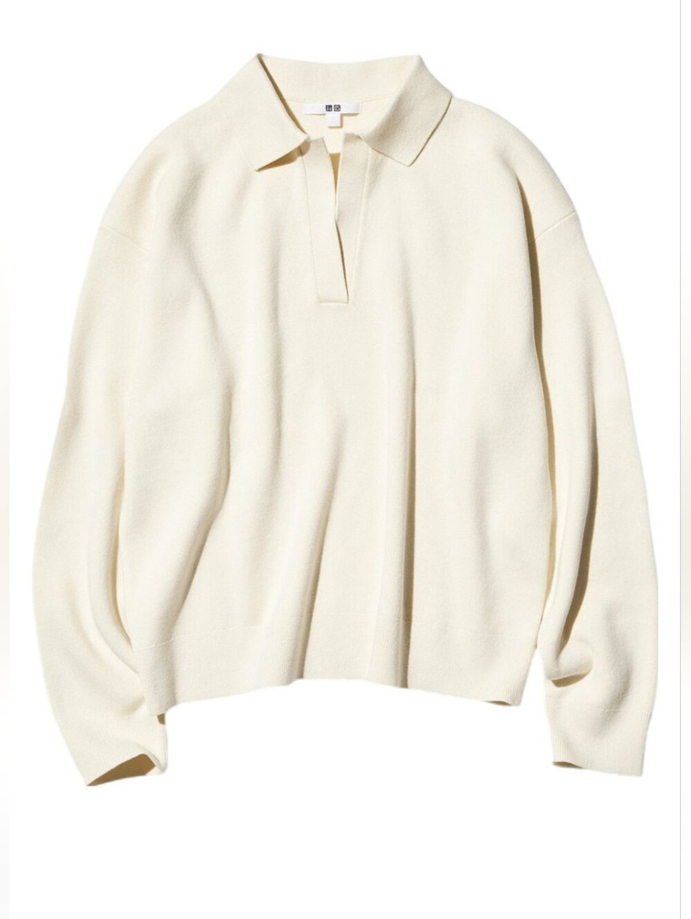Uniqlo Smooth Cotton Relaxed Polo Sweater - Cream
